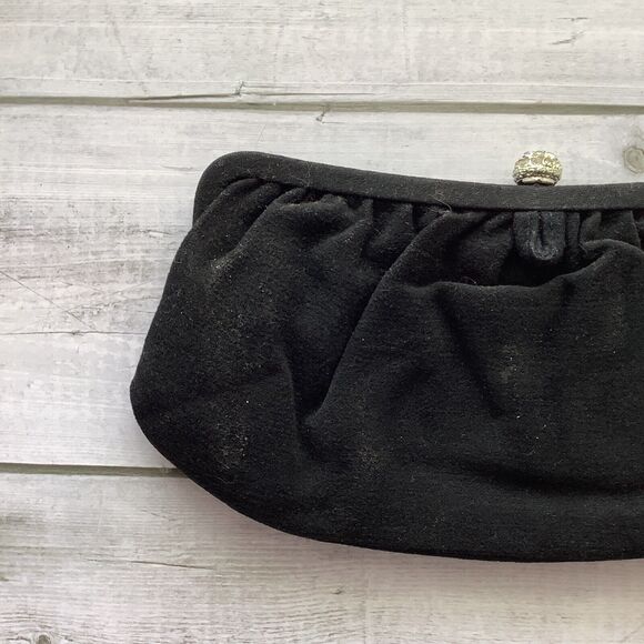 Black Fabric Formal Evening Clutch Purse‎ Bag Rhinestone Snap Closure - Picture 6 of 11